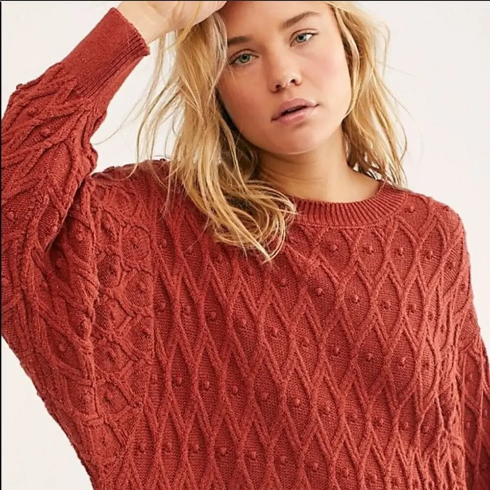 FREE PEOPLE Womens Oversized Nicole Sweater Midi Dress in Rust Red Size XS